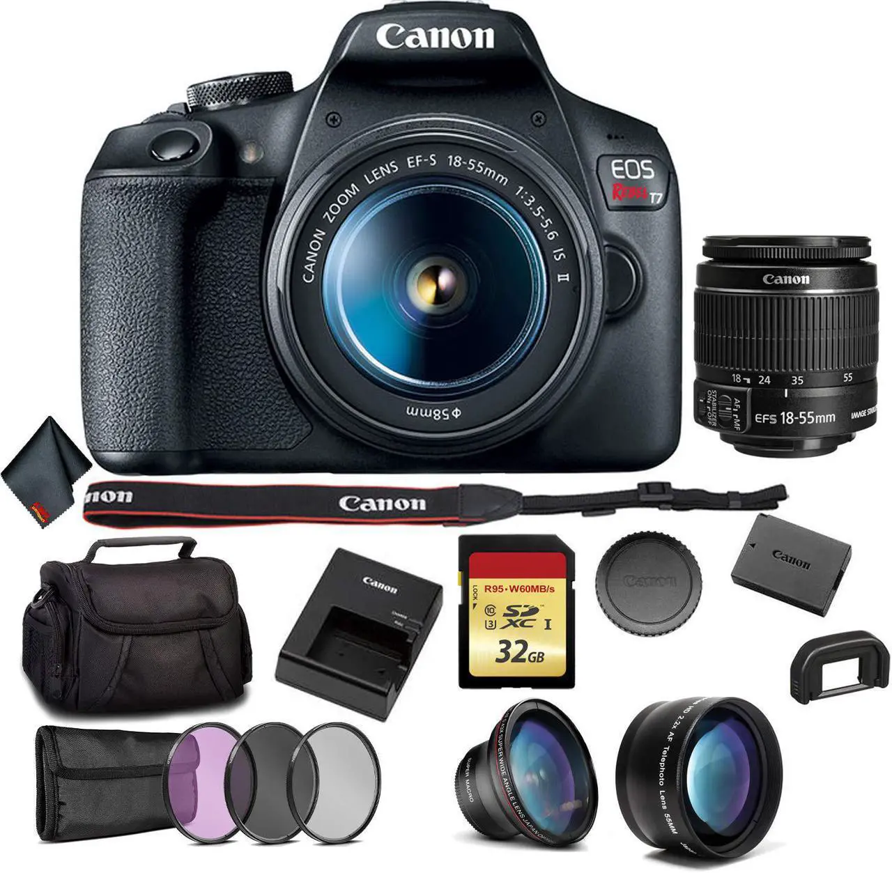Main image of Canon EOS Rebel T7 DSLR Camera with 18-55mm Lens Bundle + 3pc Filter Kit + Telephoto Lens and More