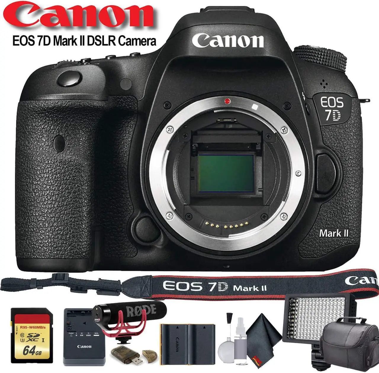 Main image of Canon EOS 7D Mark II DSLR Camera (Intl Model) (9128B002) W/ Bag, Extra Battery, LED Light, Mic, Filters and More - Advanced Bundle