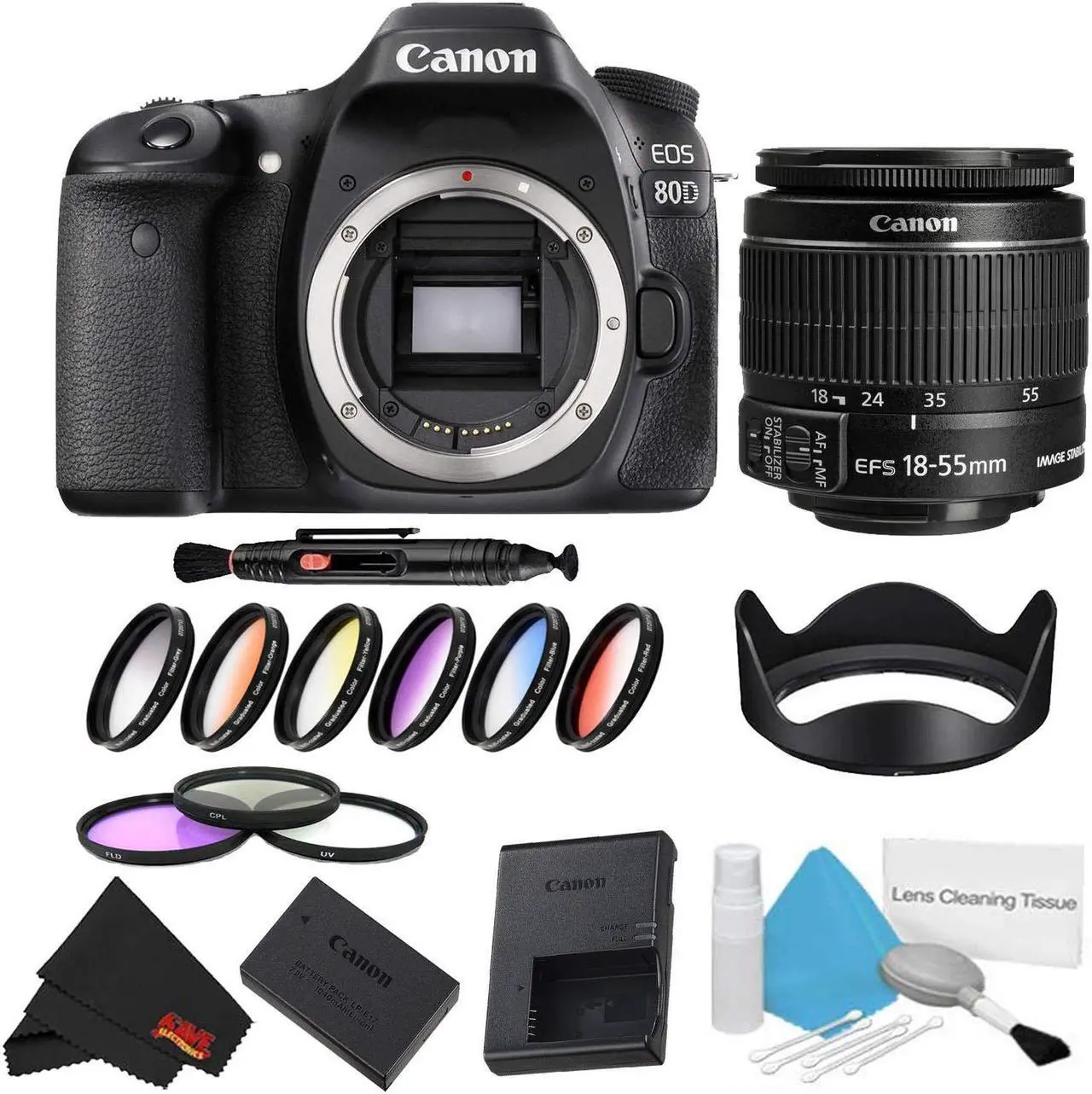 Main image of Canon EOS 80D DSLR Camera Body Only 9 Piece Filter Bundle (Intl Model)