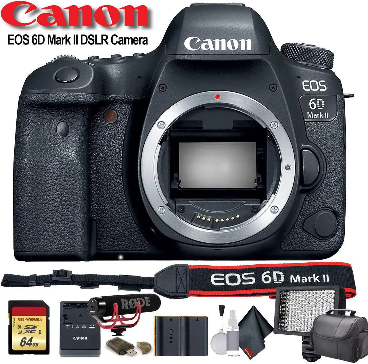 Main image of Canon EOS 6D Mark II DSLR Camera (Intl Model) (1897C002) W/ Bag, Extra Battery, LED Light, Mic, Filters and More - Advanced Bundle