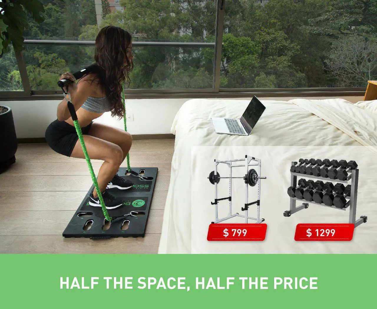 Alt view image 7 of 9 - BodyBoss Portable Gym 2.0 - The World's 1st Home Gym You Can Take Anywhere - Green, Full Bundle Package