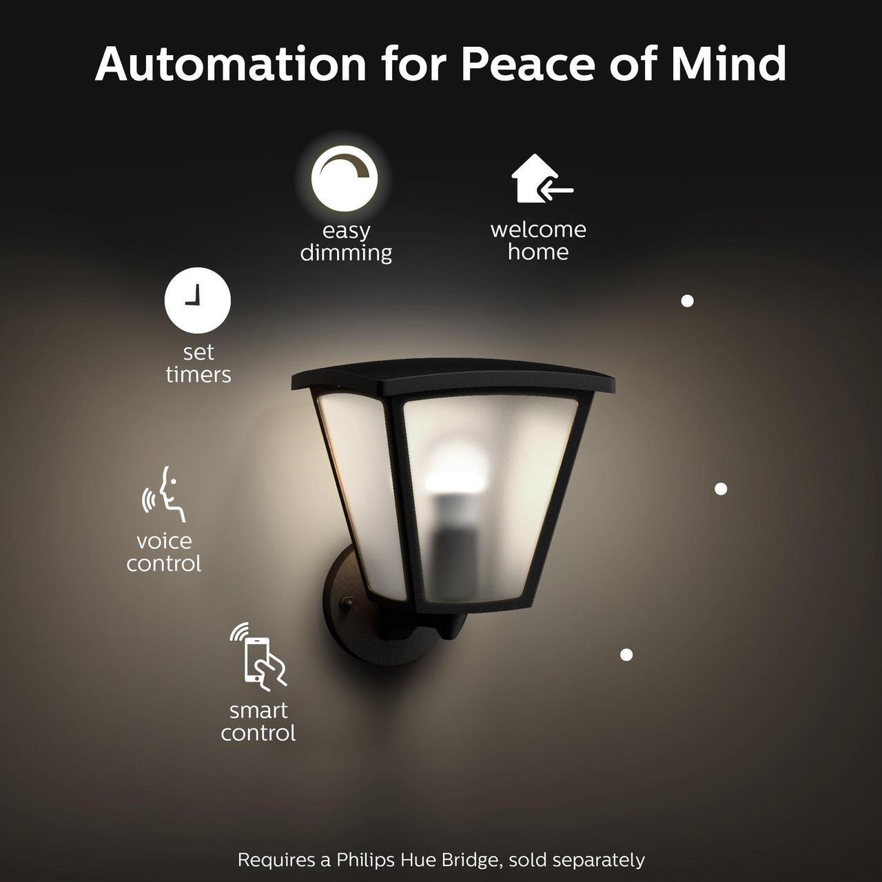 Alt view image 2 of 4 - Hue White Inara Black Outdoor LED Wall Mount Sconce with Smart Wireless A19 Light Bulb