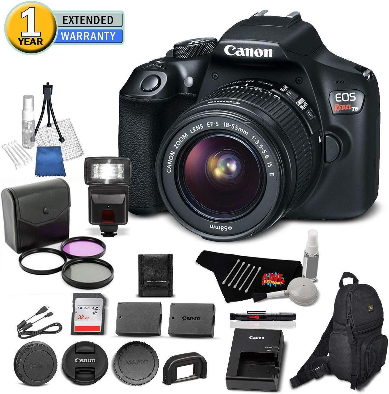Main image of Canon EOS Rebel T6 Digital SLR Camera 1159C003 Bundle with 18-55mm f/3.5-5.6 IS II Lens with 32GB Memory Card + Filter Kit + More