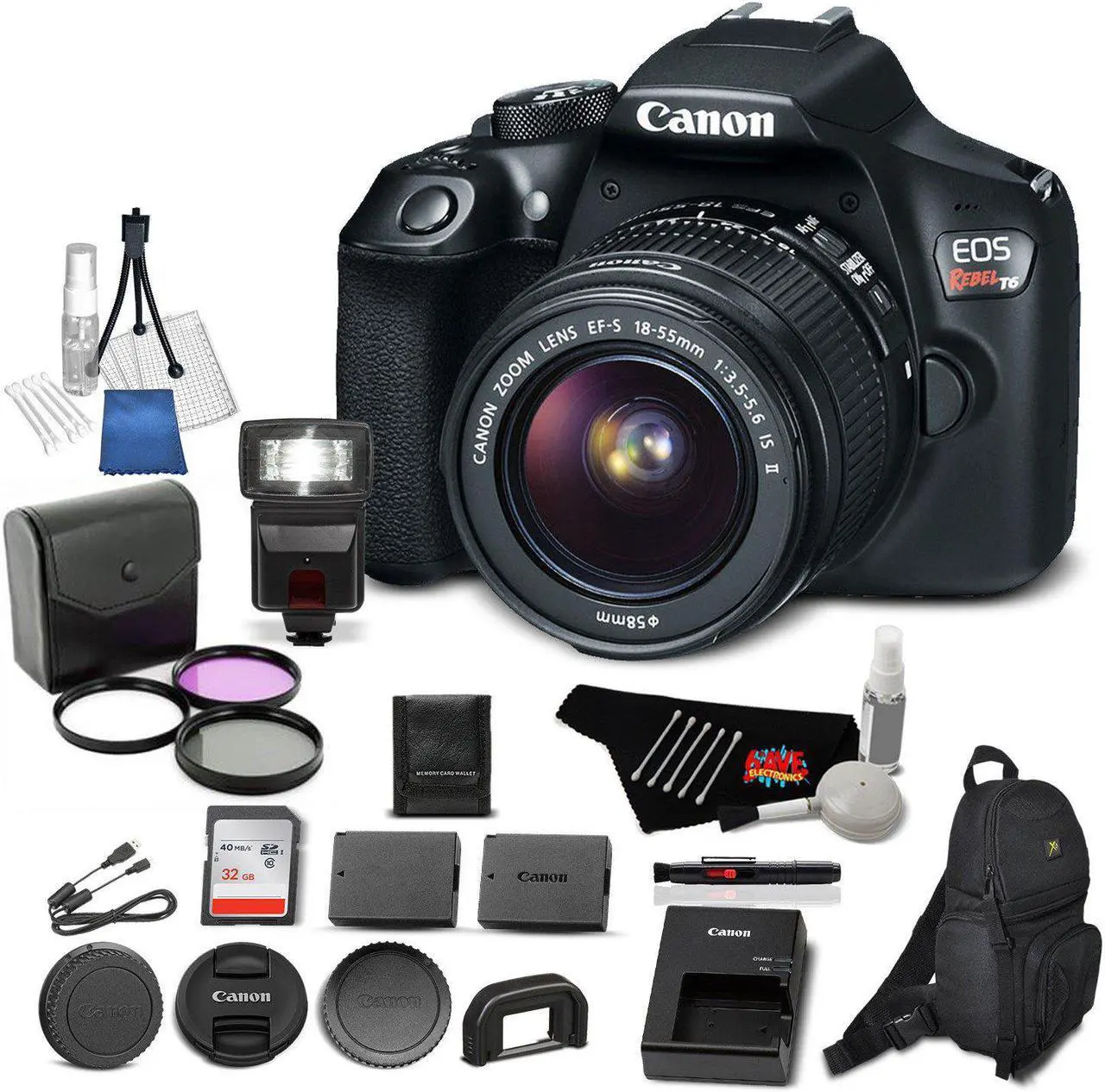Main image of Canon EOS Rebel T6 Digital SLR Camera Bundle with EF-S 18-55mm f/3.5-5.6 IS II Lens with 32GB Memory Card + Filter Kit + More