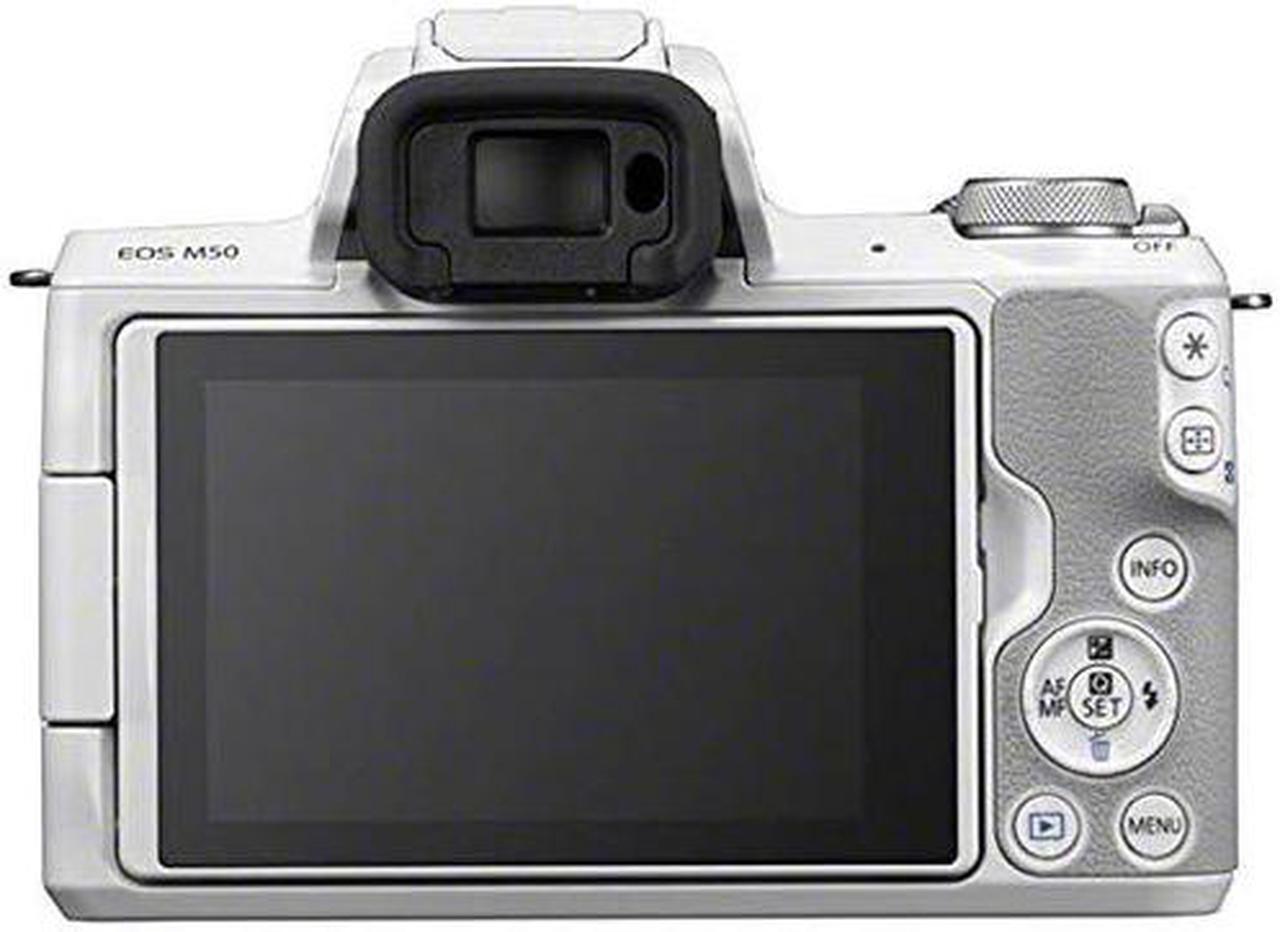 Alt view image 4 of 4 - Canon EOS M50 Mirrorless Digital Camera (White, Body Only) + 16GB Class 10 Memory Card + Canon Camera Case + Full Size Tripod + Wrist Strap +  Cap Keeper + Card Reader - International Version