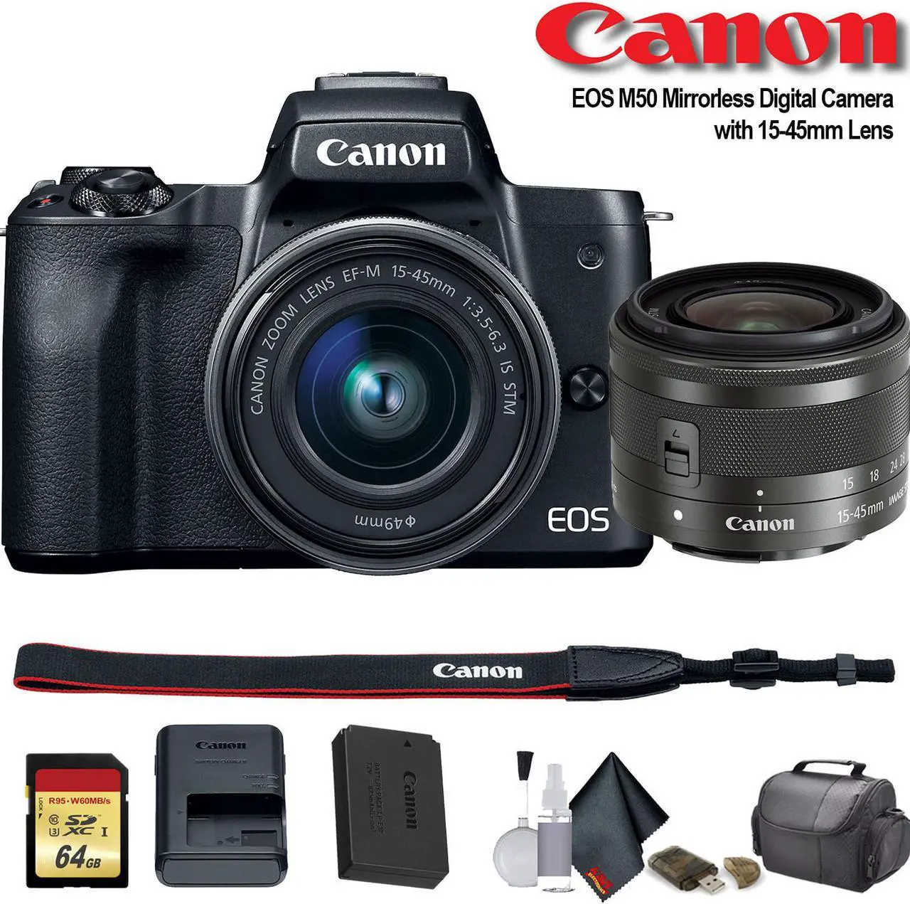 Main image of Canon EOS M50 Mirrorless Digital Camera with 15-45mm Lens (Intl Model) (2680C011) - Starter Bundle