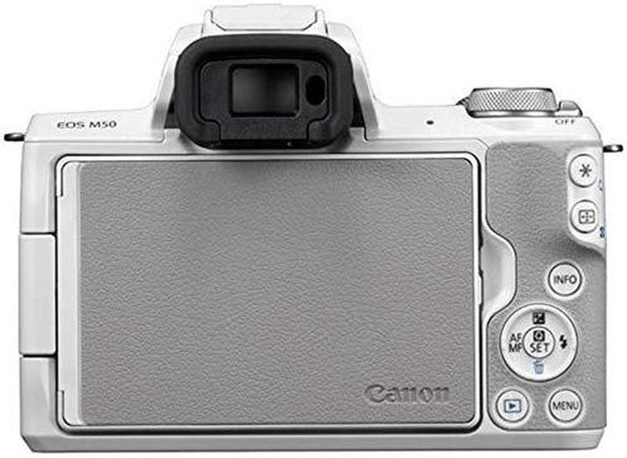 Alt view image 3 of 4 - Canon EOS M50 Mirrorless Digital Camera (White, Body Only) + 16GB Class 10 Memory Card + Canon Camera Case + Full Size Tripod + Wrist Strap +  Cap Keeper + Card Reader - International Version