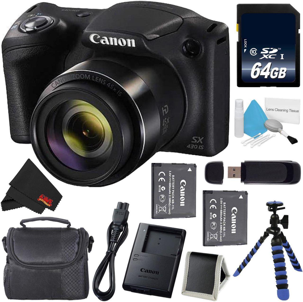 Main image of Canon Powershot SX430 IS Digital Camera (Black) (International Model) + NB-11L Lithium Ion Battery + 64GB SDXC Class 10 Memory Card + Small Soft Carrying Case + Memory Card Wallet Bundle