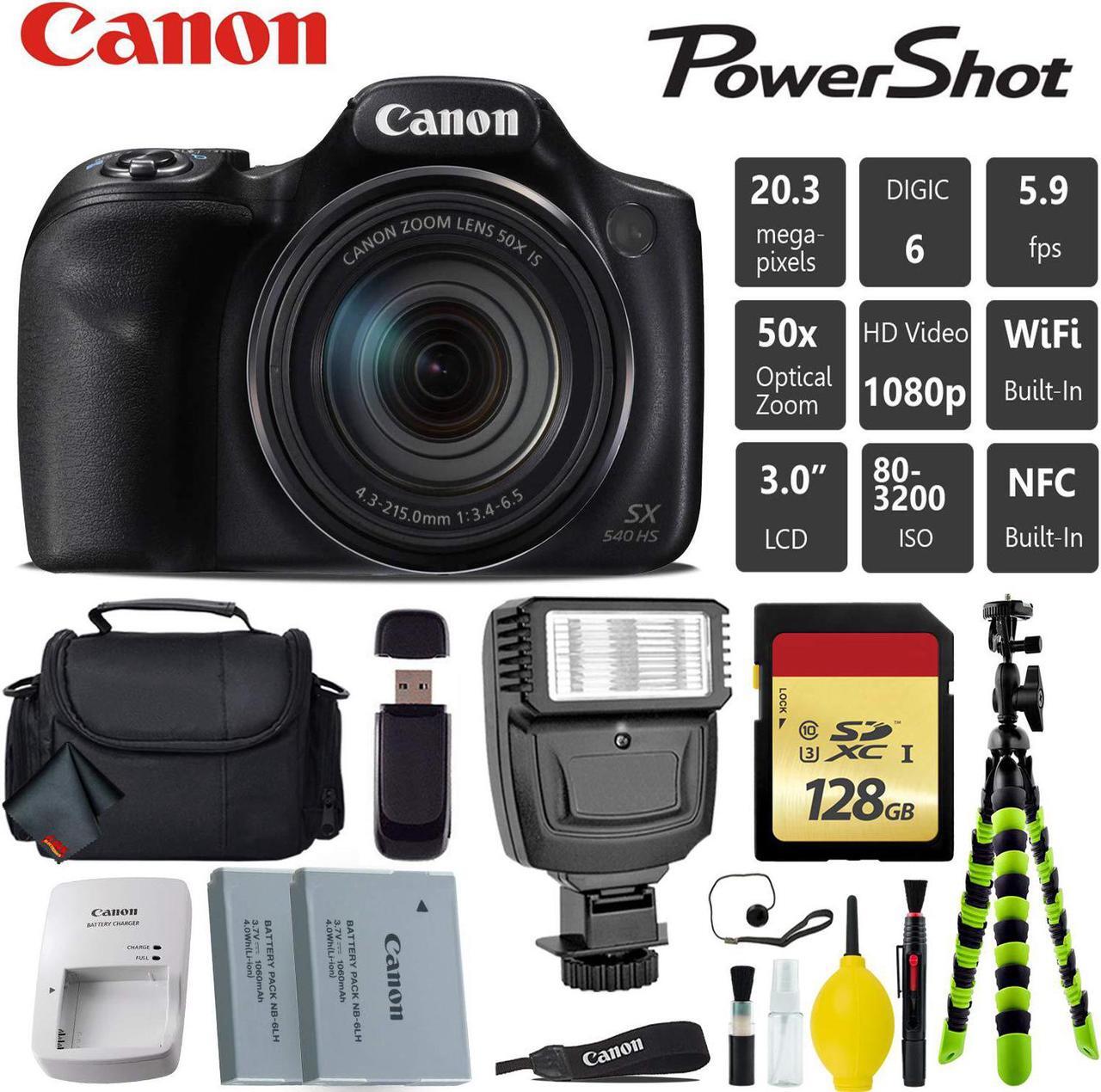 Main image of Canon PowerShot SX540 HS Digital Point and Shoot 20MP Camera + Extra Battery + Digital Flash + Camera Case + 128GB Class
