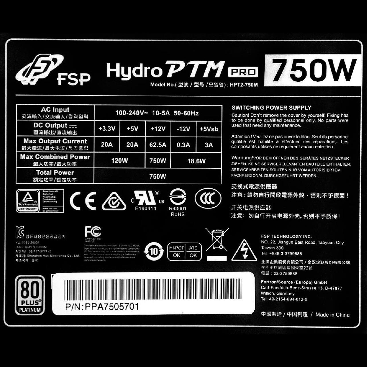 Alt view image 5 of 14 - FSP Hydro PTM Pro 750W 80 Plus Platinum Full Modular ATX 12V Power Supply (HPT2-750M)
