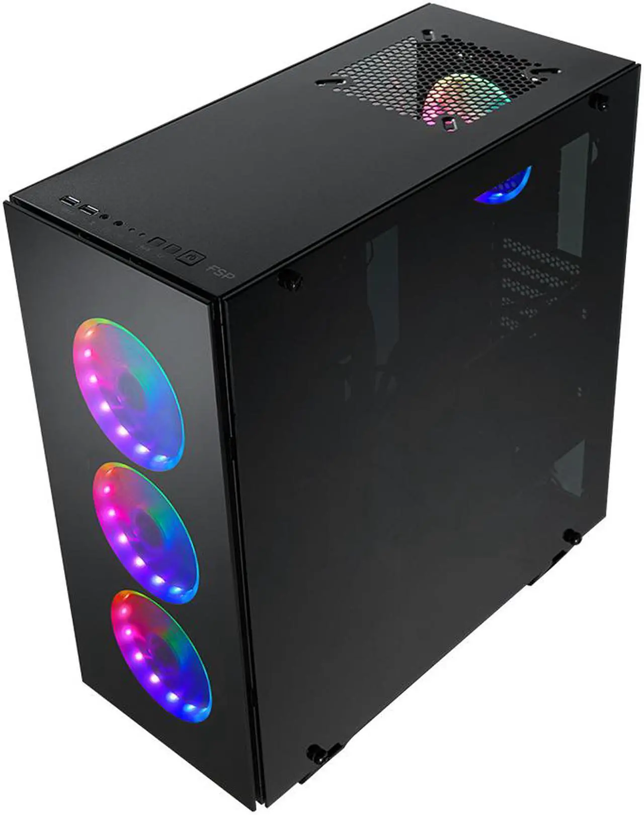 Alt view image 4 of 6 - FSP ATX Mid Tower PC Computer Gaming Case with 3 Translucent Tempered Glass Panels and 4 ARGB Fans (CMT510 Plus)
