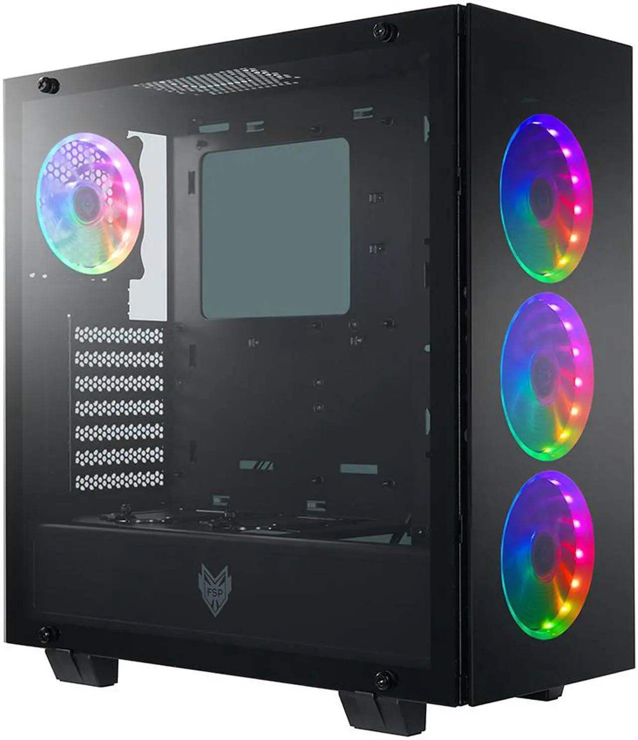 Alt view image 5 of 6 - FSP ATX Mid Tower PC Computer Gaming Case with 3 Translucent Tempered Glass Panels and 4 ARGB Fans (CMT510 Plus)