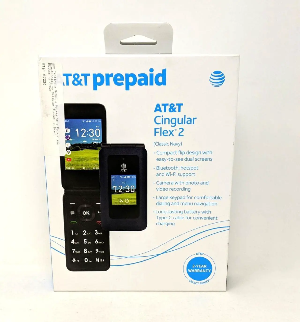 Alt view image 3 of 7 - AT&T 6723D Cingular Flex 2 4GB Prepaid 4G LTE Flip Phone - Classic Navy
