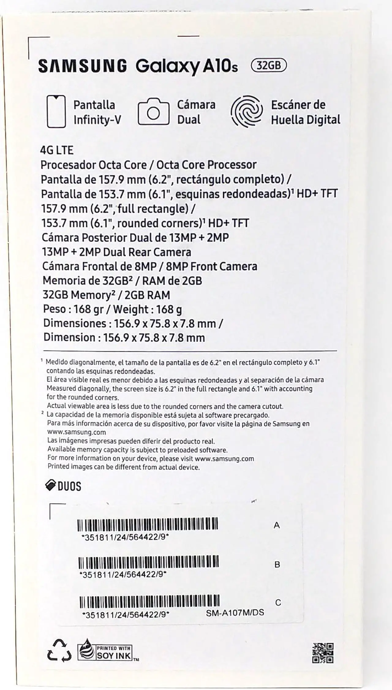 Alt view image 7 of 7 - Samsung Galaxy A10s 32GB SM-A107M/DS Dual SIM GSM Factory Unlocked 4G LTE 6.2 in TFT PLS Display 2GB RAM Dual 13MP + 2MP Camera Smartphone - Tactile Black - International Version