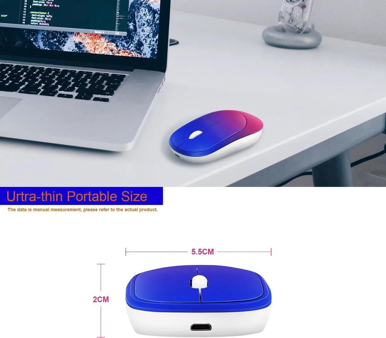 Alt view image 5 of 7 - Anivia 2.4G Rechargeable Wireless Mouse with USB Receiver, Portable Ultra-Thin Noiseless Mouse for Notebook, PC, Laptop, Computer, MacBook –Gradient color
