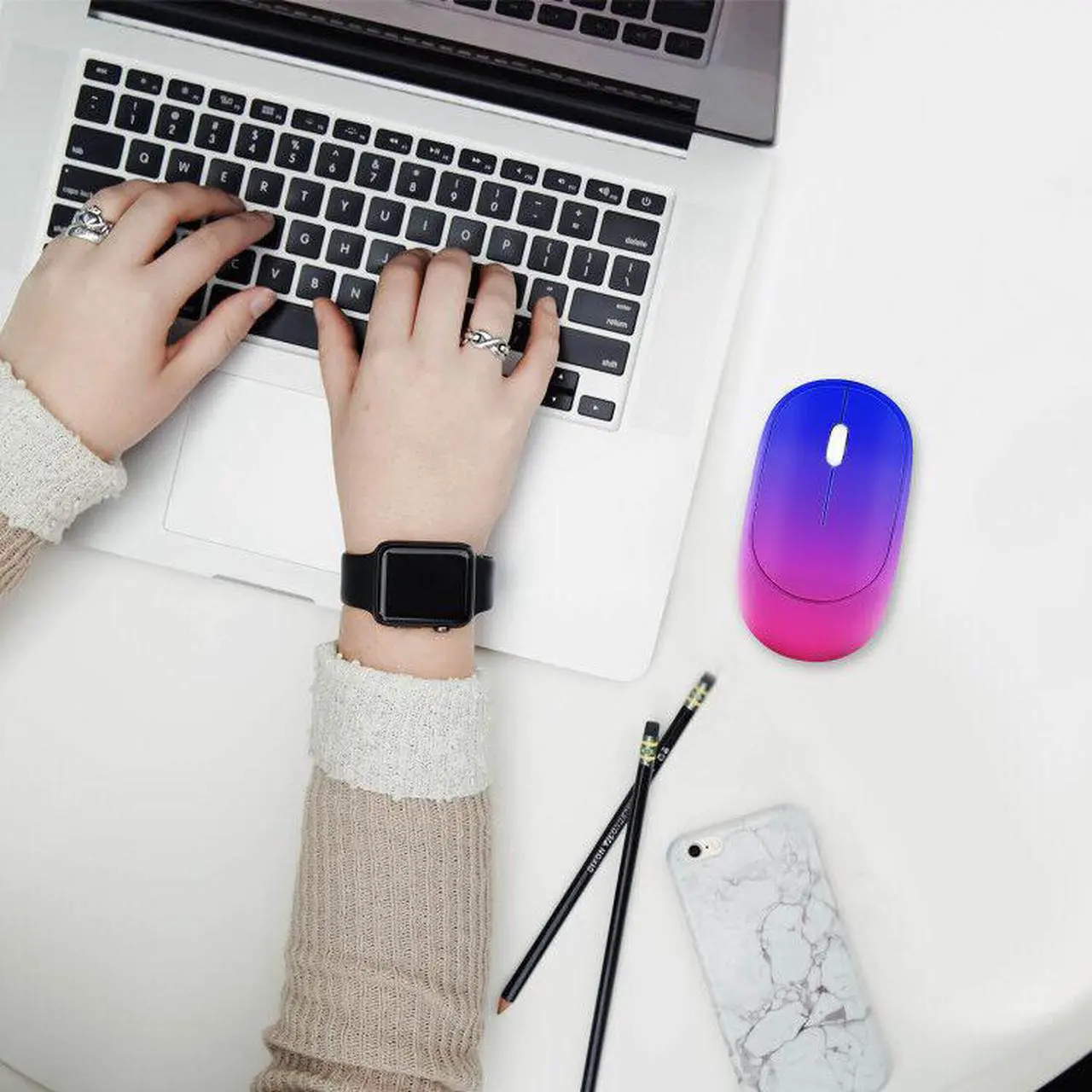 Alt view image 4 of 7 - Anivia 2.4G Rechargeable Wireless Mouse with USB Receiver, Portable Ultra-Thin Noiseless Mouse for Notebook, PC, Laptop, Computer, MacBook –Gradient color