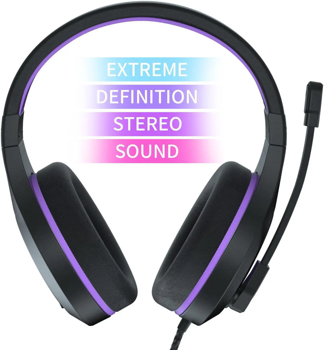 Alt view image 2 of 7 - Gaming Headset, Stereo Gaming Headphone with Microphone Vibration for Laptop, PC, Computer(Black Purple)