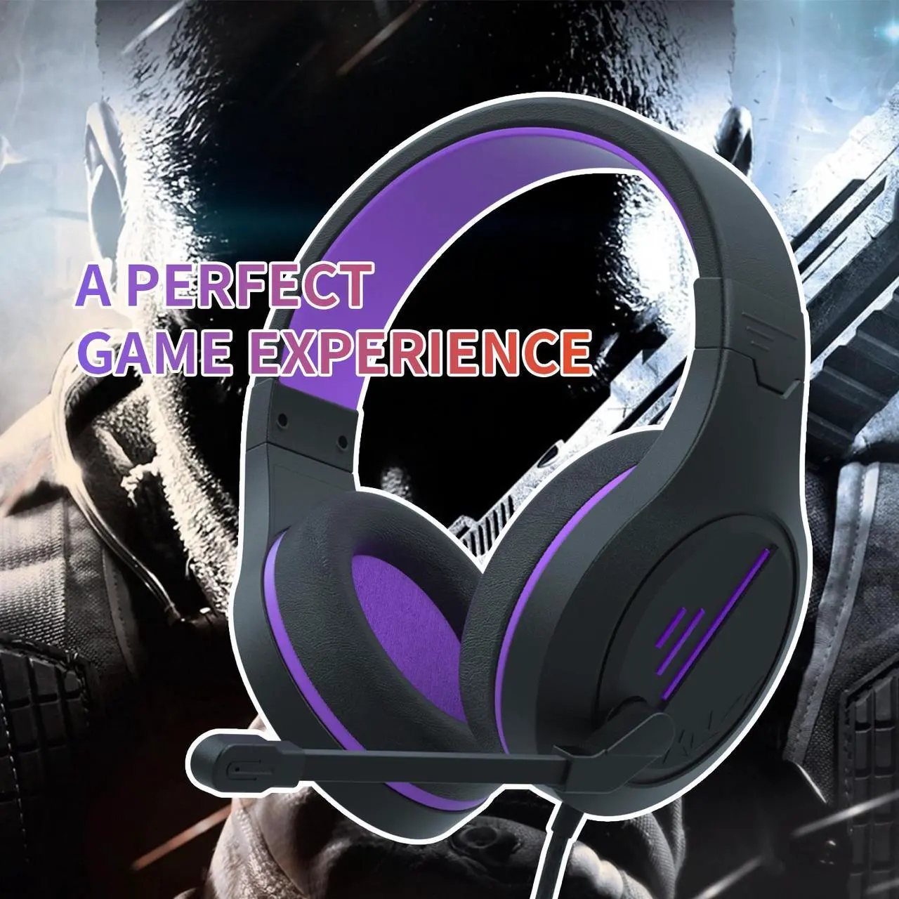 Alt view image 6 of 7 - Gaming Headset, Stereo Gaming Headphone with Microphone Vibration for Laptop, PC, Computer(Black Purple)