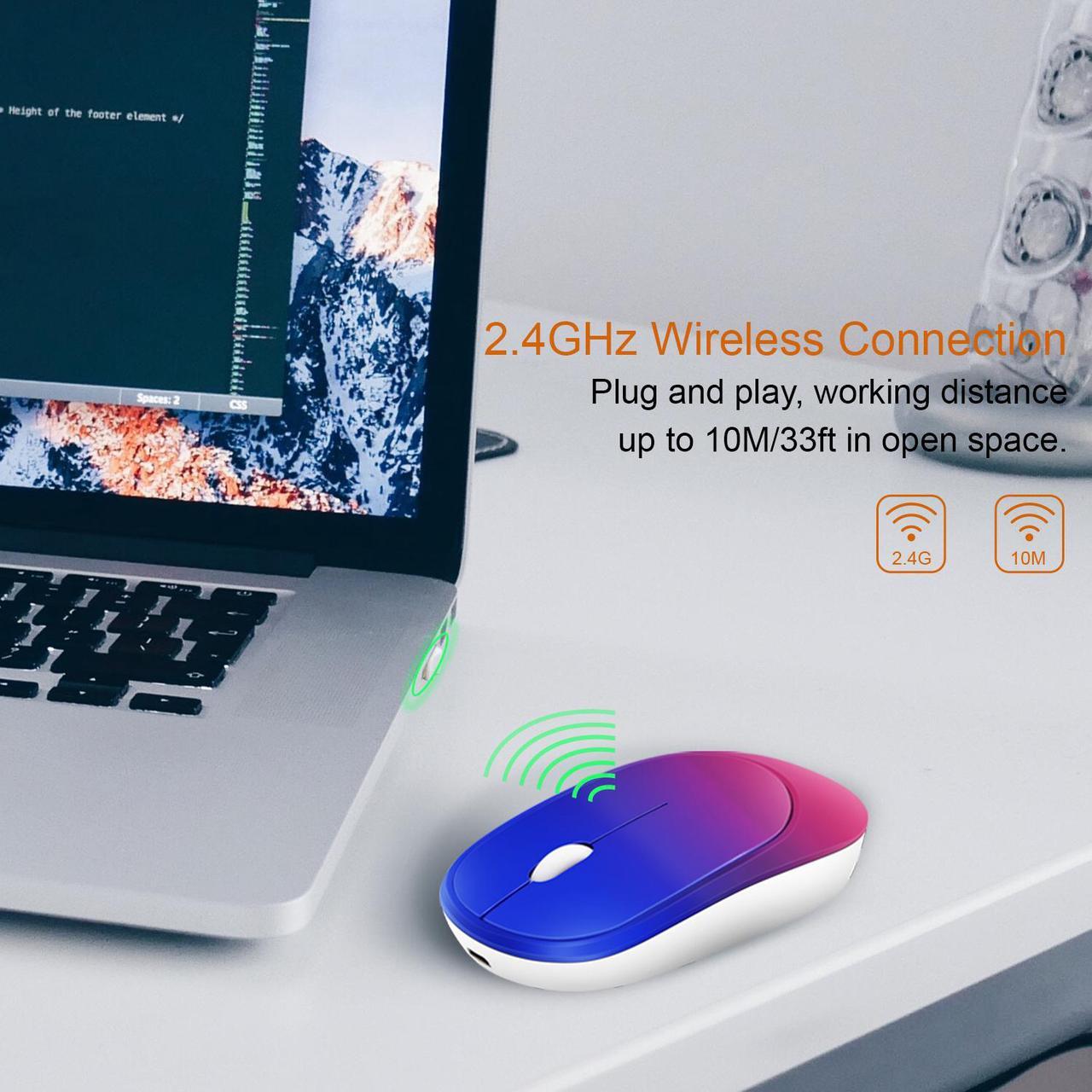 Alt view image 7 of 7 - Wireless Mouse with USB Receiver, Rechargeable Portable Ultra-Thin Noiseless Mouse for Notebook, PC, Laptop, Computer, MacBook - Gradient