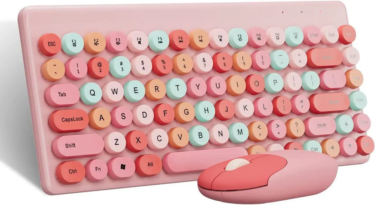 Main image of Wireless Mini Keyboard and Mouse Combo Colorful Retro Round Key Caps 2.4GHz Computer Keyboards 86 Keys with Mouse for PC/Computer/Laptop/Desktop/Note/Mac(Pink-Colorful)