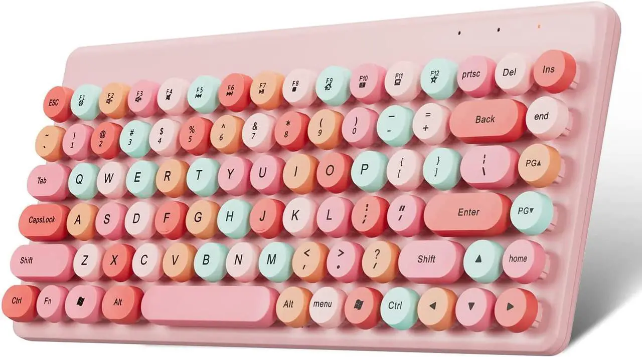 Alt view image 3 of 4 - Wireless Mini Keyboard and Mouse Combo Colorful Retro Round Key Caps 2.4GHz Computer Keyboards 86 Keys with Mouse for PC/Computer/Laptop/Desktop/Note/Mac(Pink-Colorful)