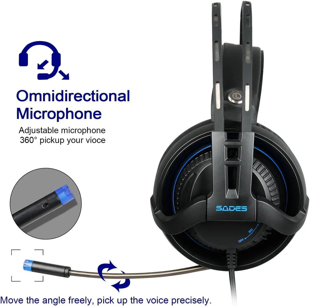 Alt view image 2 of 7 - SADES SA-935 Gaming Headset Surround Sound Stereo With Mic 3.5MM Jack Multi-Platform Over-ear Headphones For New Xbox One/PC/PS4/Smartphones