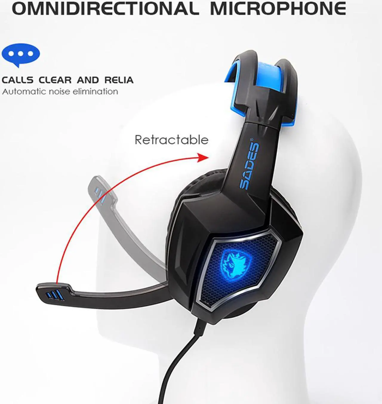 Alt view image 3 of 8 - SADES Spirit Wolf USB Gaming Headset 7.1 Surround Sound Stereo Headphone with Mic,Over-the-Ear Noise Isolating, Noise canceling earphone