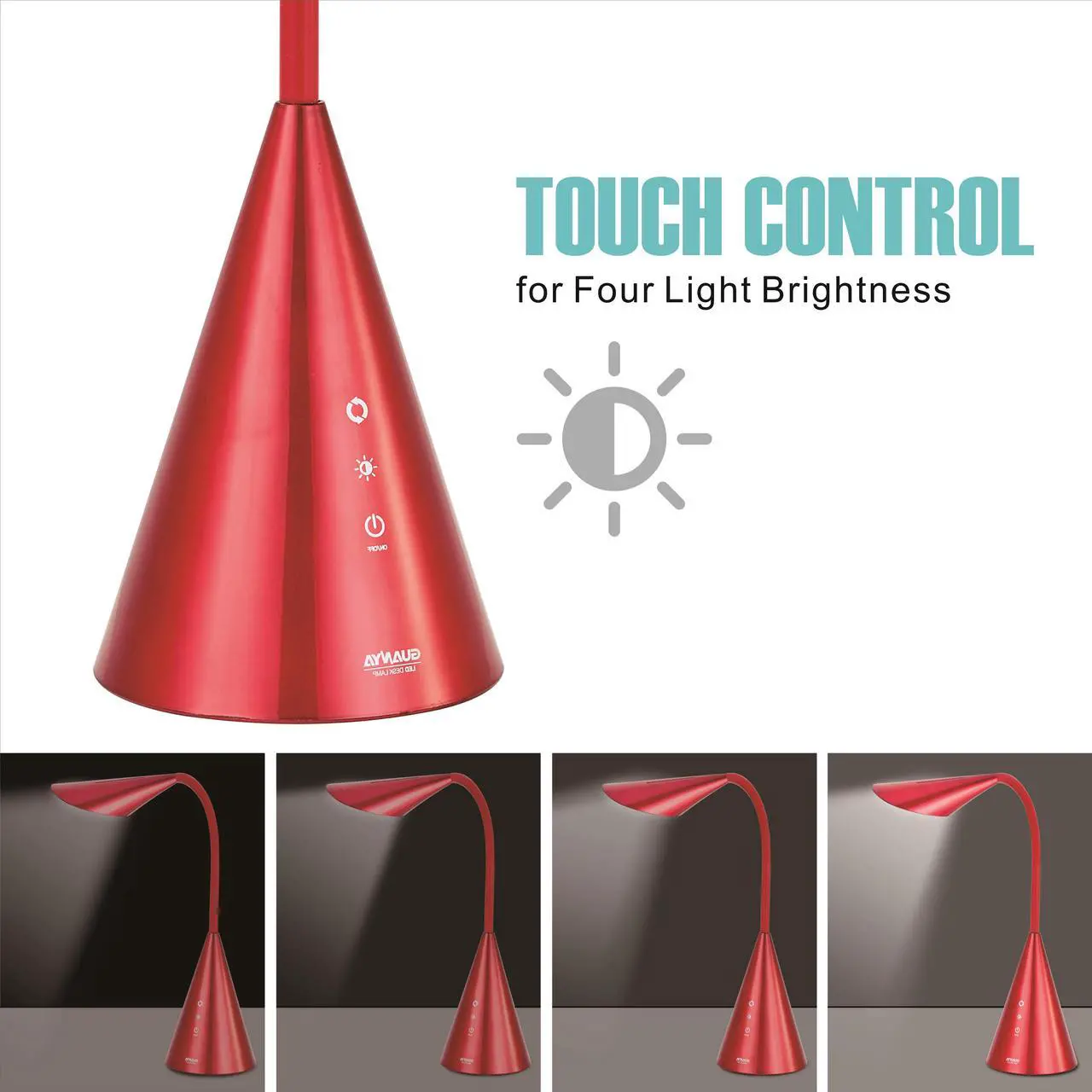 Alt view image 4 of 7 - LED Desk Lamp, Eye-caring Table Light with Touch Control, 8W Reading Lamp with Natural Light- Red