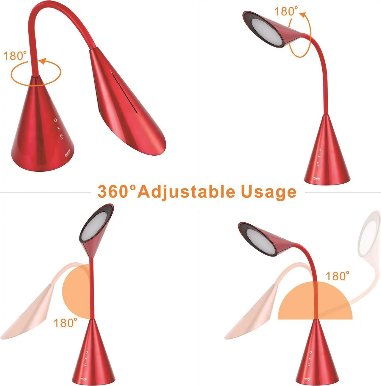 Alt view image 5 of 7 - LED Desk Lamp, Eye-caring Table Light with Touch Control, 8W Reading Lamp with Natural Light- Red