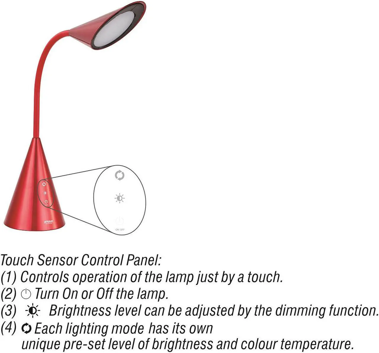 Alt view image 6 of 7 - LED Desk Lamp, Eye-caring Table Light with Touch Control, 8W Reading Lamp with Natural Light- Red