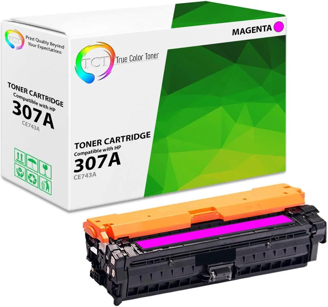 Main image of True Color Toner 307A Magenta Toner Cartridge - Premium Compatible Replacement for HP 307A CE743A Works With HP Color Laserjet Professional CP5225 CP5225n CP5225dn