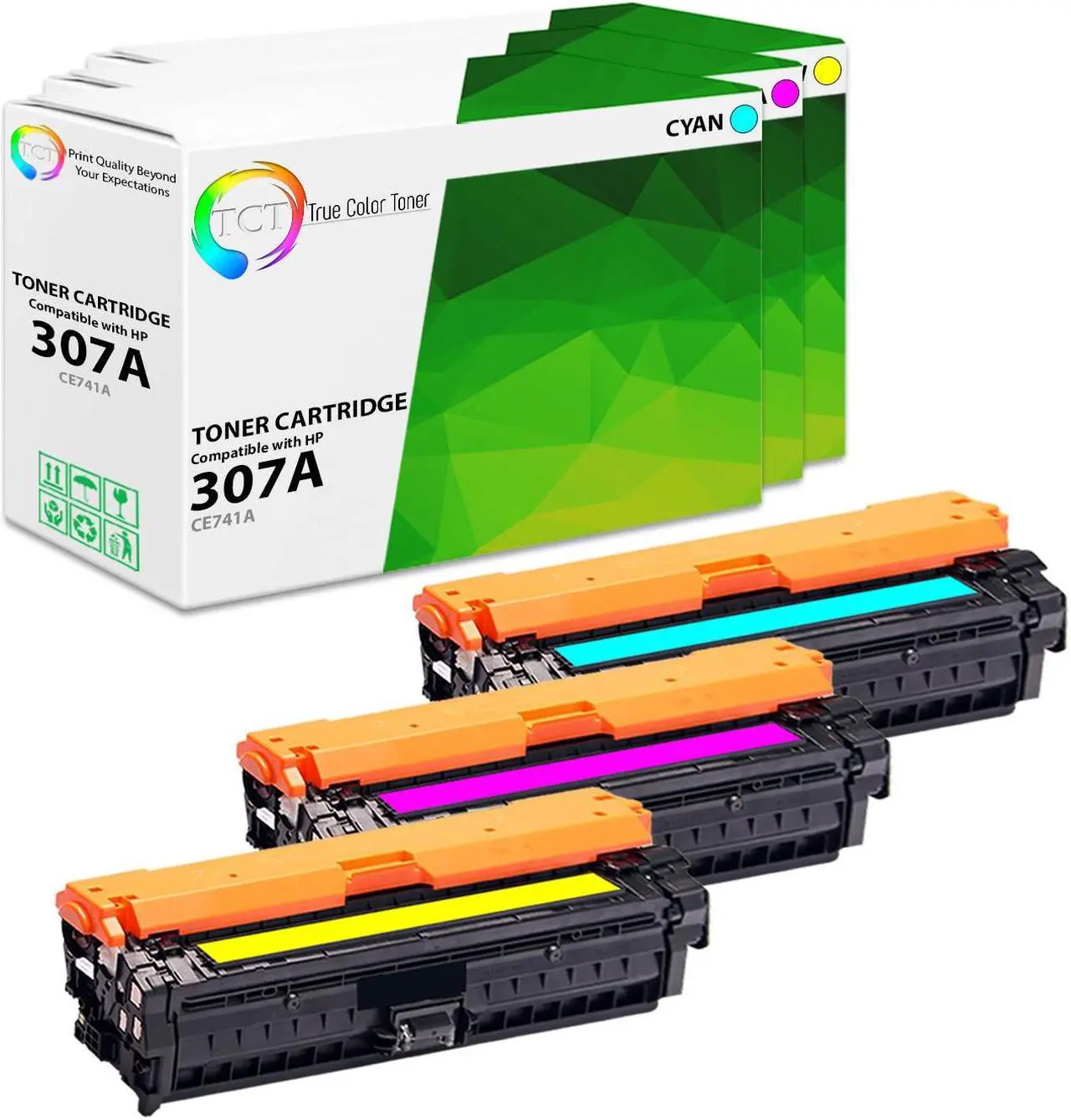 Main image of True Color Toner 307A Color Toner Cartridge 3 Pack - Premium Compatible Replacement for HP 307A CE741A CE742A CE743A Works With HP Color LaserJet Professional CP5225