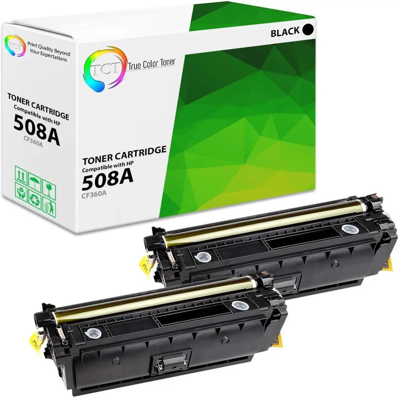 Main image of True Color Toner 508A Black Toner Cartridge 2 Pack - Premium Compatible Replacement for HP 508A CF360A Black Works With HP LaserJet Enterprise M552 M553 M577