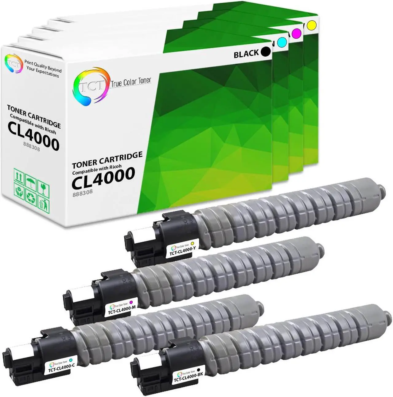 Main image of True Color Toner CL4000 Toner Cartridge 4 Pack - Premium Compatible Replacement for Ricoh Aficio 888308 888311 888310 888309 Works With Ricoh Aficio CL4000 CL4000DV SPC410DN