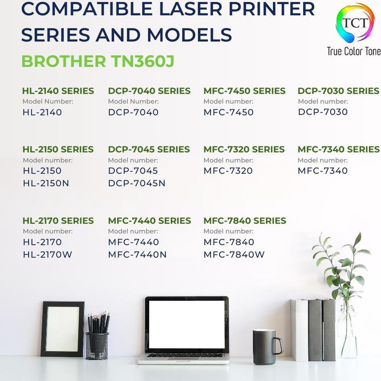 Alt view image 2 of 6 - True Color Toner TN360 Toner Cartridge 2 Pack - Premium Compatible Replacement for Brother TN360 Jumbo Black Works With Brother HL 2120 2125 2140 DCP 7030 7040 MFC 7440N