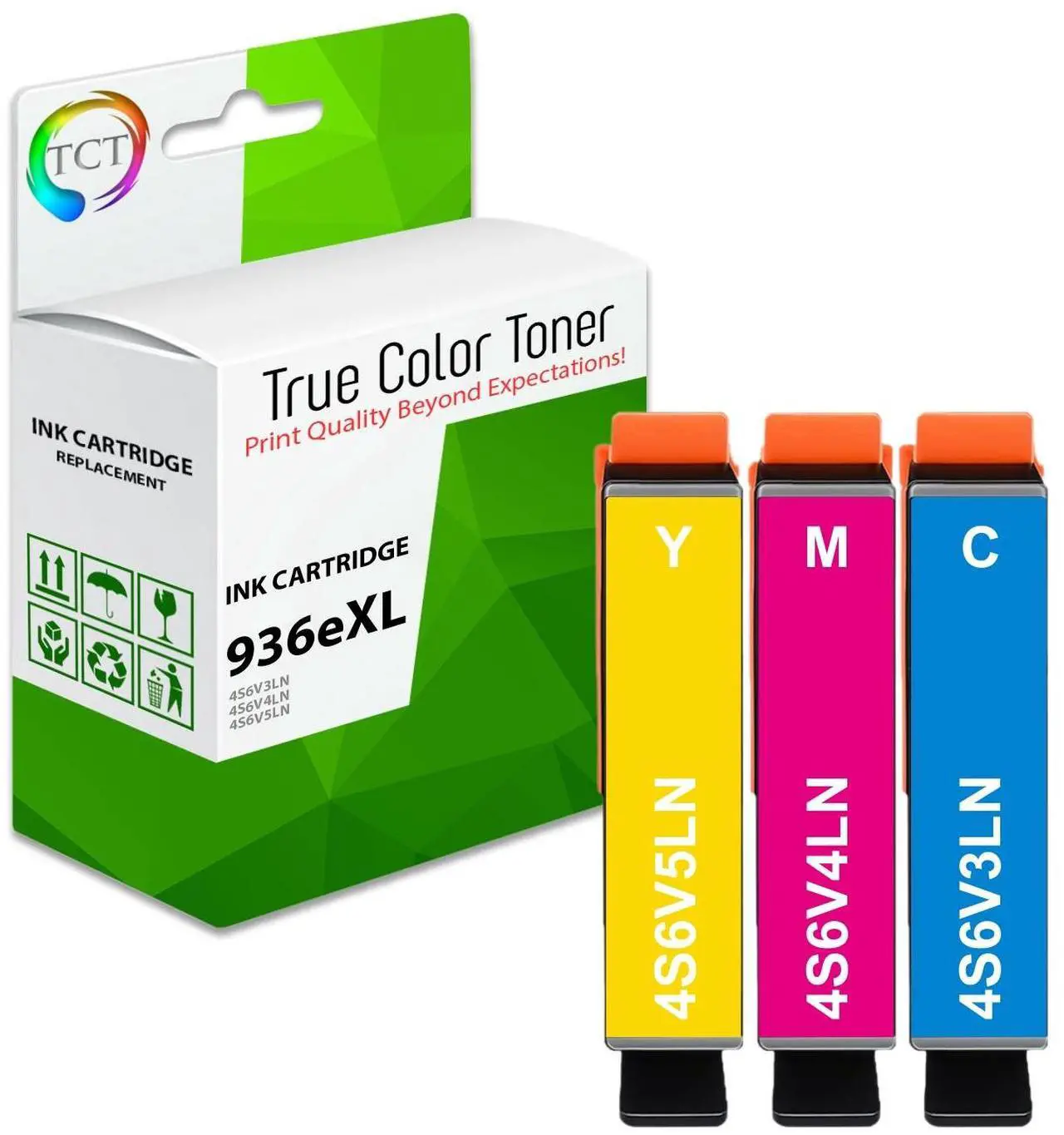 Main image of TCT 936XL High Yield Ink Cartridge 3 Pack - Compatible Replacement for HP 936eXL 4S6V3LN 4S6V4LN 4S6V5LN Works with HP OfficeJet 9110 9120 9130 9135e 9730 Printers (Cyan, Magenta, Yellow)