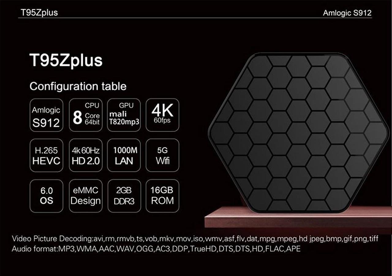Alt view image 2 of 7 - T95Z Plus Android 7.1 TV BOX KODI, 4K Android TV Streaming BOX 2G RAM 16G ROM, Media Player Smart TV Set Top Box with Amlogic S912 Octa Core Dual Band Wifi 2.4G/5G 3D TV Boxes with Remote