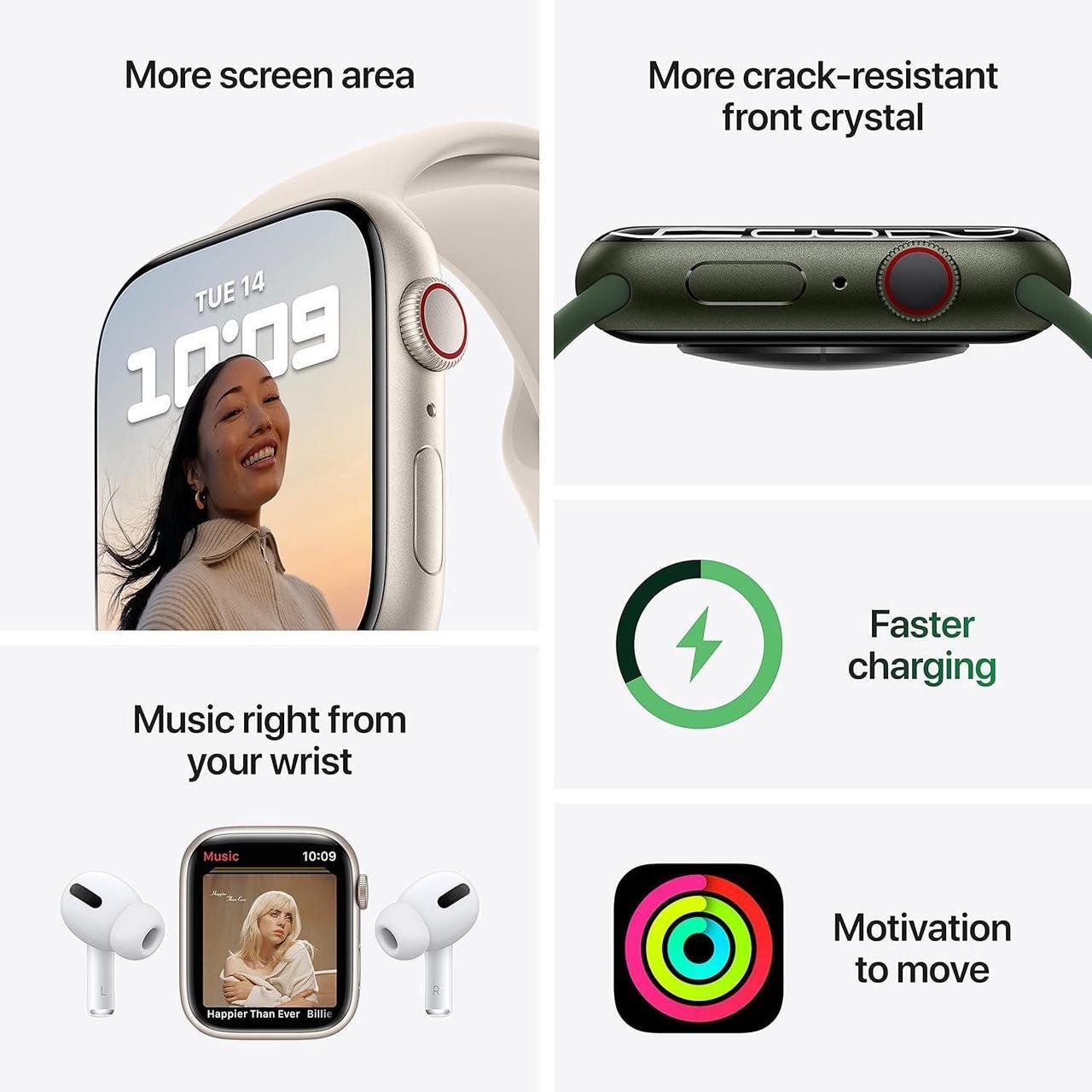 Alt view image 3 of 5 - Apple Watch Series 7 GPS + LTE w/ 41MM Green Aluminum Case & Clover Sport Band
