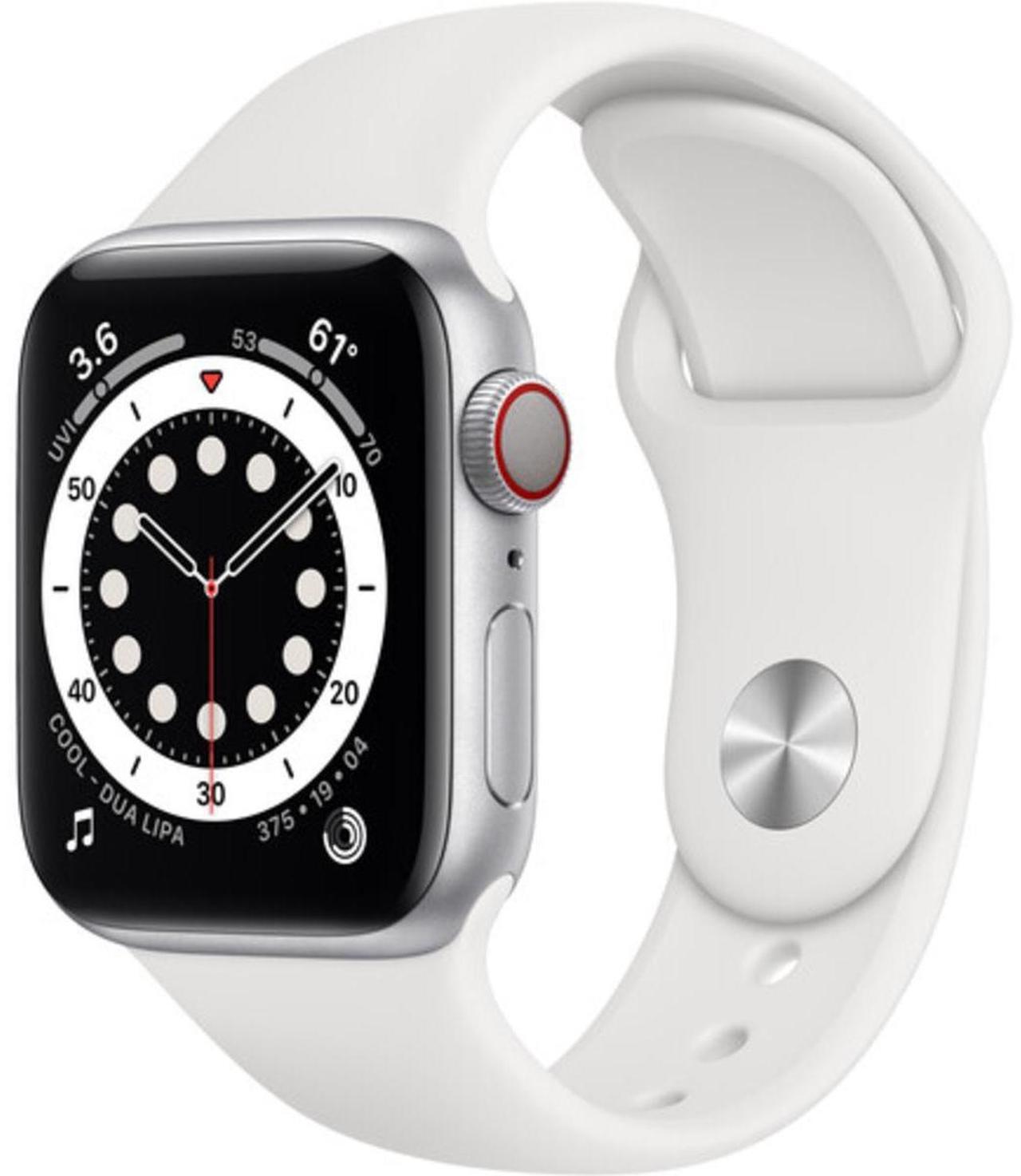 Alt view image 10 of 14 - Apple Watch Series 6 40mm Silver Aluminum Case with White Sport Band GPS + Cellular M02N3LL/A