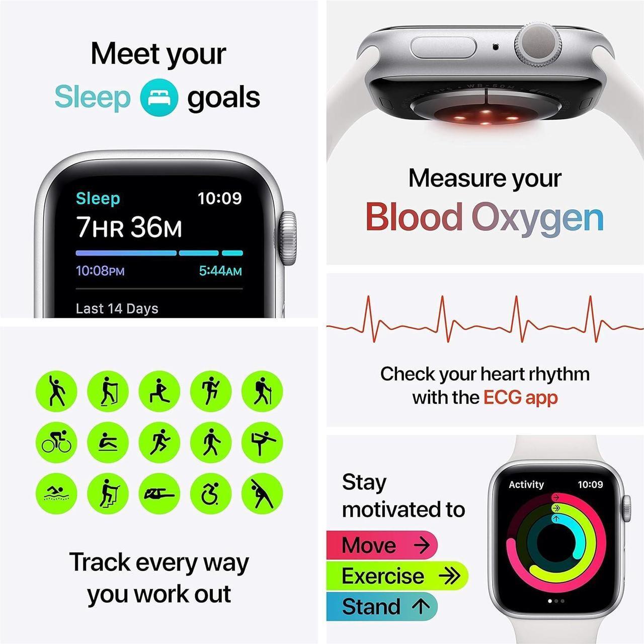 Alt view image 11 of 14 - Apple Watch Series 6 40mm Silver Aluminum Case with White Sport Band GPS + Cellular M02N3LL/A