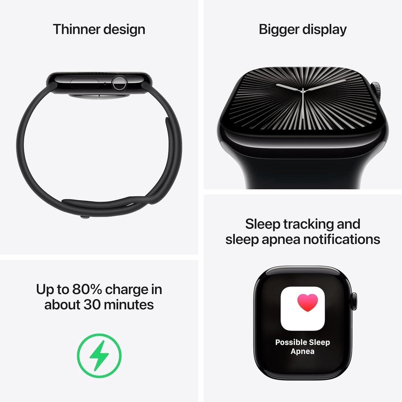 Alt view image 2 of 6 - Apple Watch Series 10 46mm GPS + Cellular Jet Black Aluminum Case - Black Sport Band - S/M