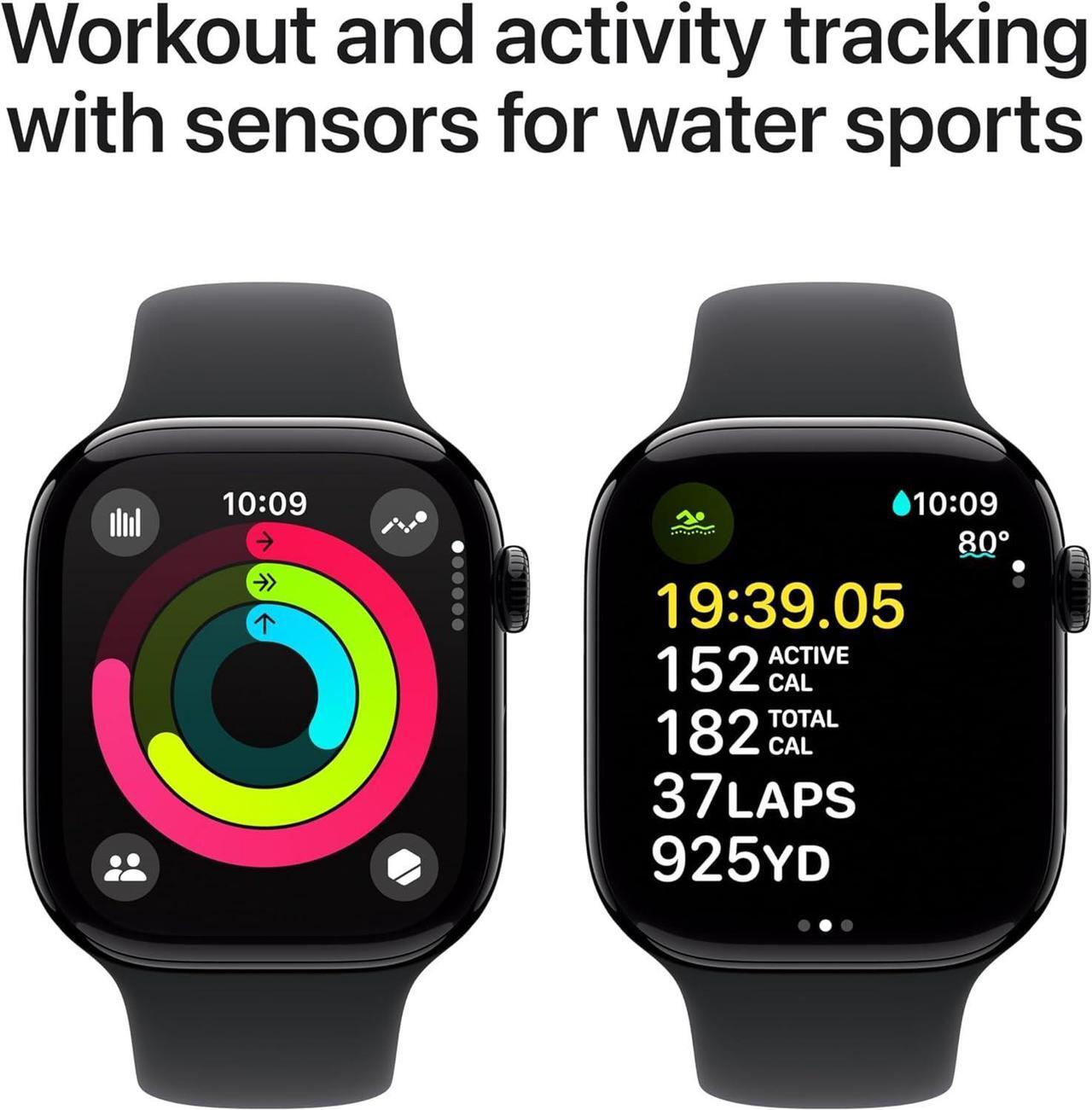 Alt view image 4 of 6 - Apple Watch Series 10 46mm GPS + Cellular Jet Black Aluminum Case - Black Sport Band - S/M