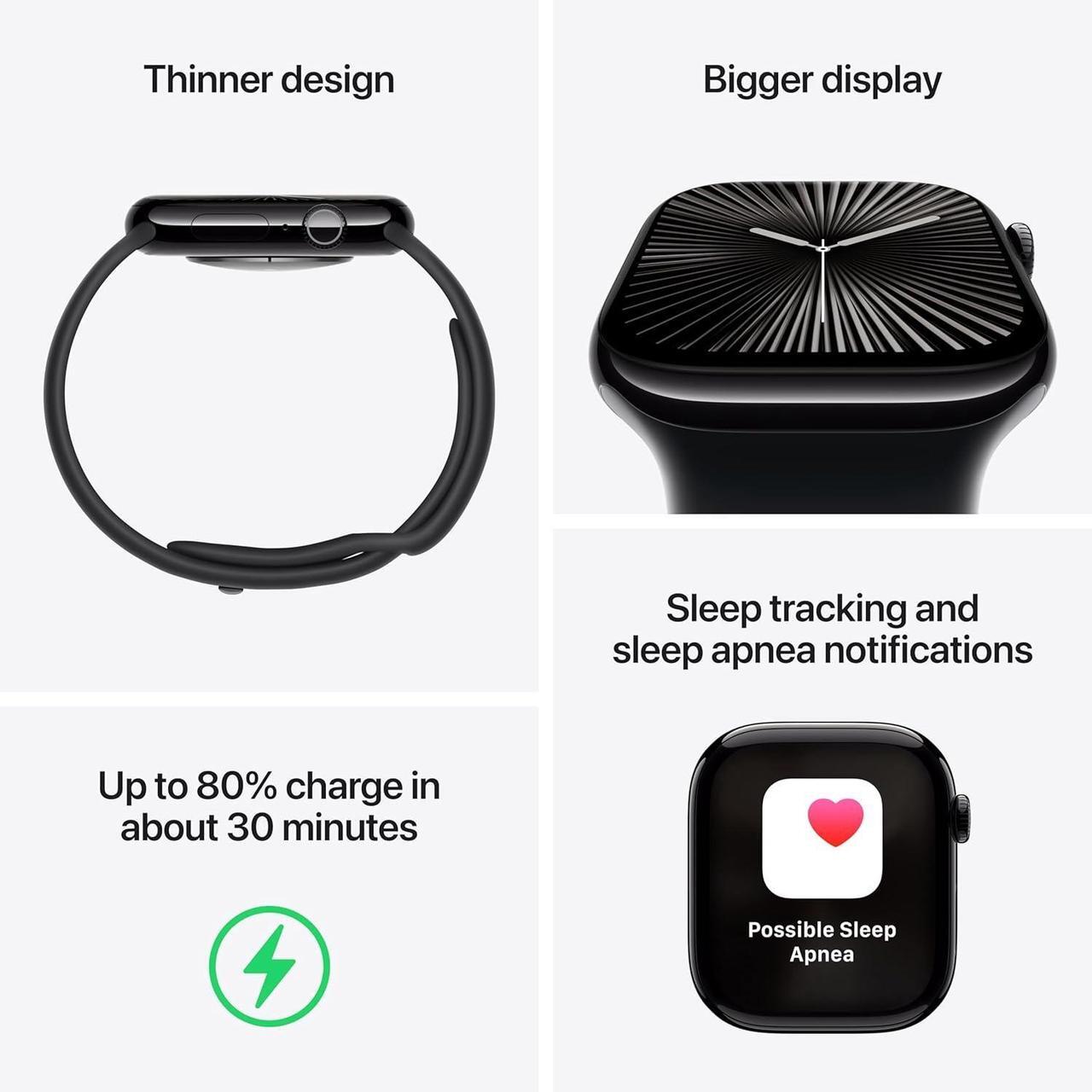 Alt view image 5 of 6 - Apple Watch Series 10 46mm GPS + Cellular Jet Black Aluminum Case - Black Sport Band - S/M
