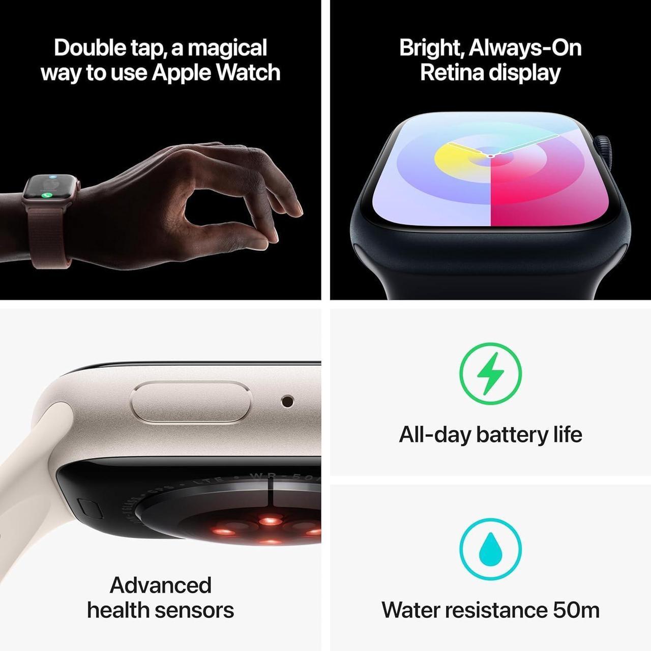 Alt view image 2 of 5 - Apple Watch Series 9 41mm GPS + Cellular Starlight Aluminum Case with Starlight Sport Band M/L