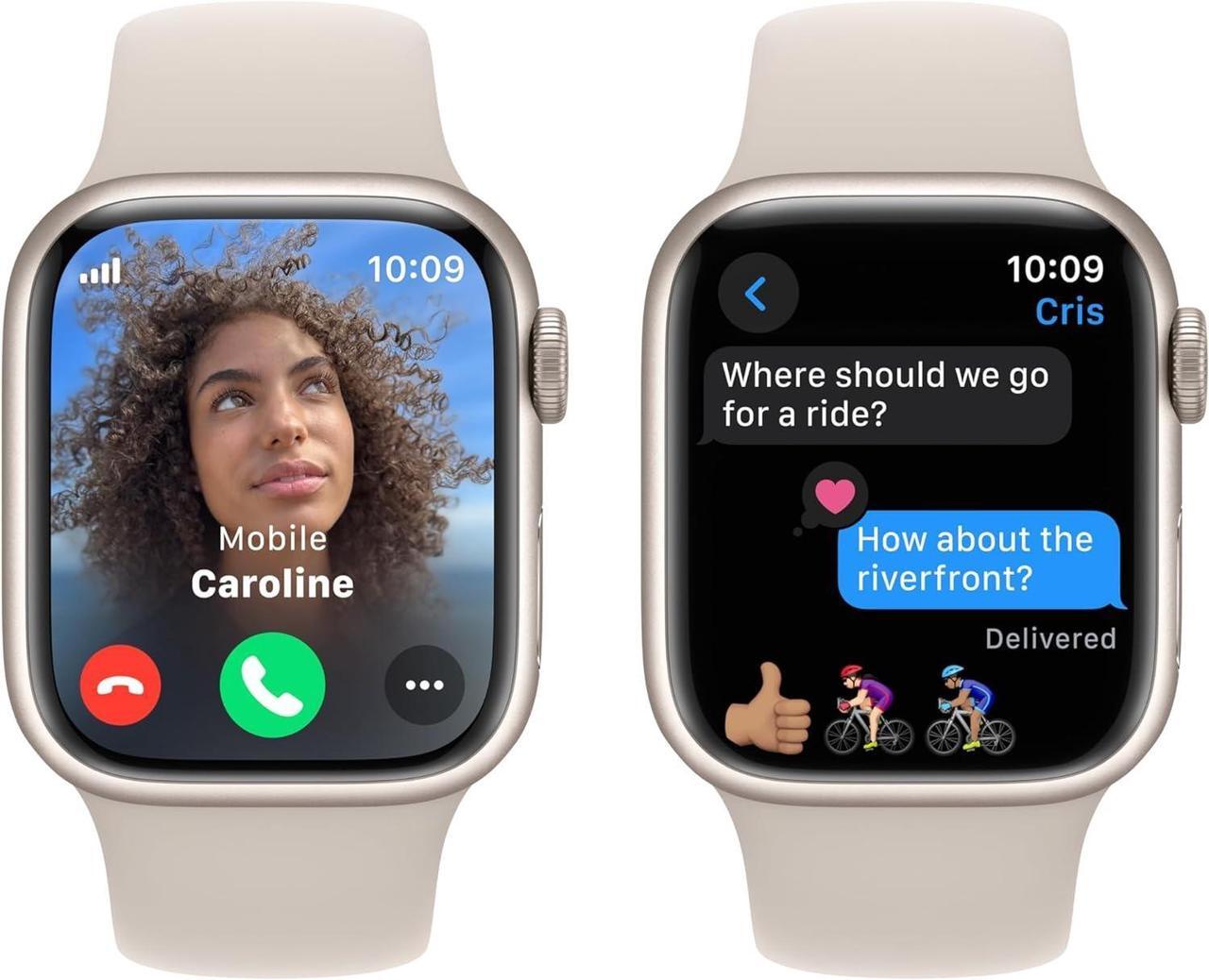 Alt view image 3 of 5 - Apple Watch Series 9 41mm GPS + Cellular Starlight Aluminum Case with Starlight Sport Band M/L