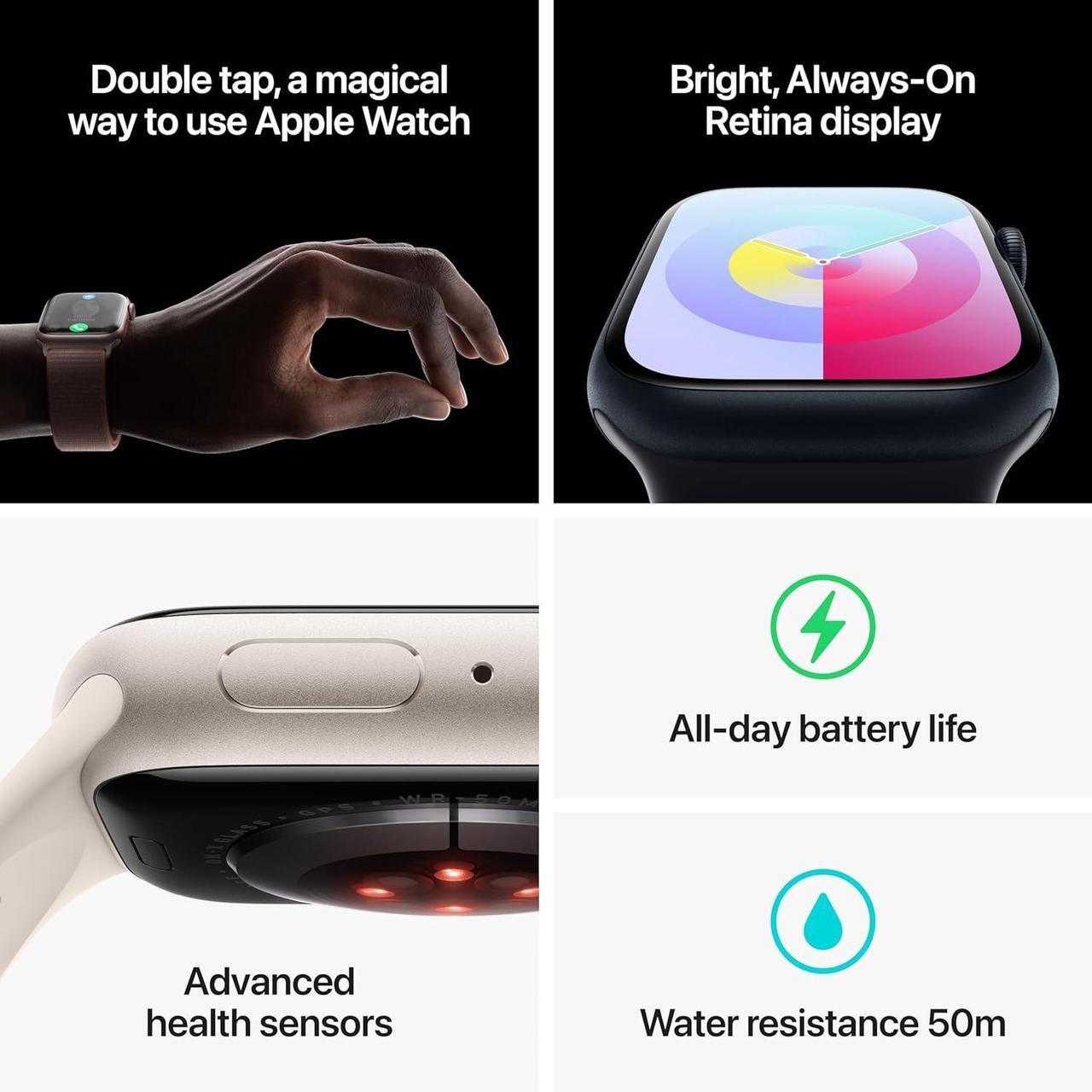 Alt view image 2 of 5 - Apple Watch Series 9 41mm GPS Midnight Aluminum Case - Midnight Sport Band - M/L