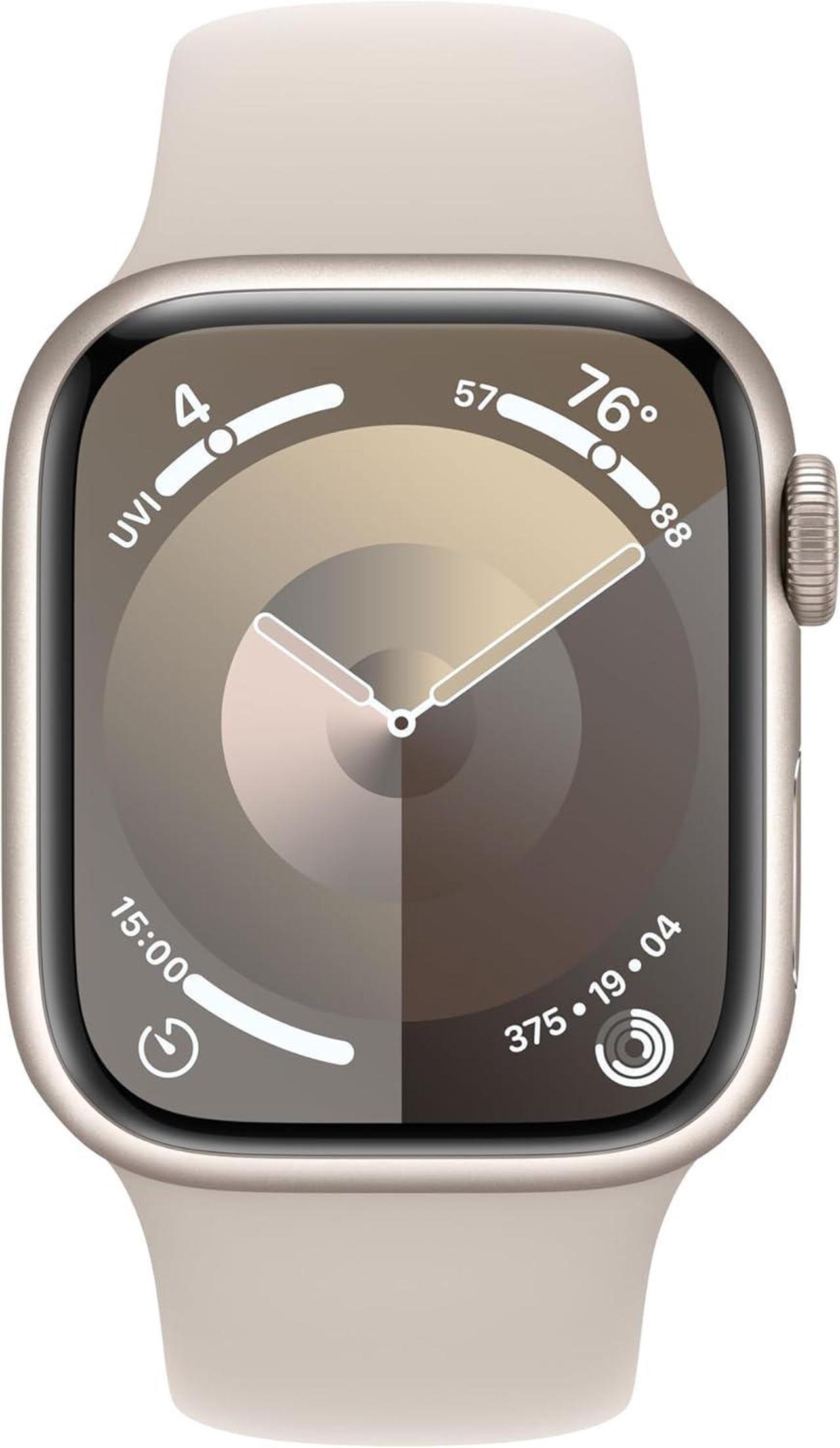 Alt view image 5 of 5 - Apple Watch Series 9 41mm GPS + Cellular Starlight Aluminum Case with Starlight Sport Band M/L