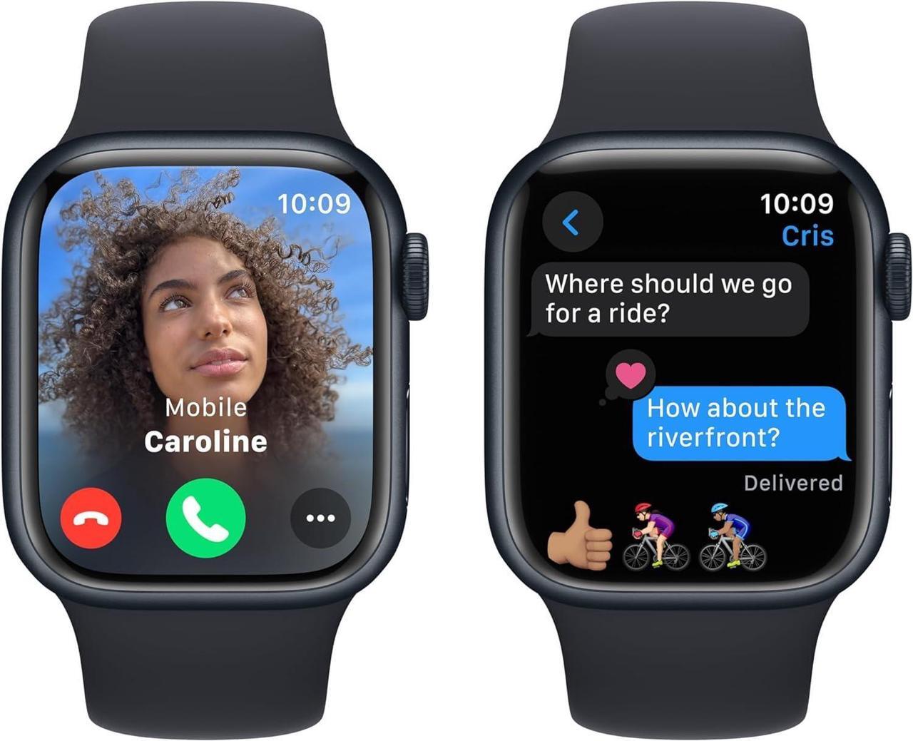 Alt view image 3 of 5 - Apple Watch Series 9 41mm GPS Midnight Aluminum Case - Midnight Sport Band - M/L