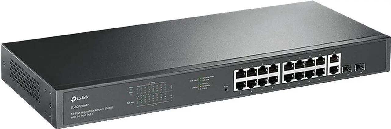 Alt view image 8 of 20 - TP-Link TL-SG1218MP | 16 Port Gigabit PoE Switch | 16 PoE+ Ports @250W, w/ 2 Uplink Gigabit Ports + 2 Combo SFP Slots | Plug & Play | Sturdy Metal | Rack-mountable