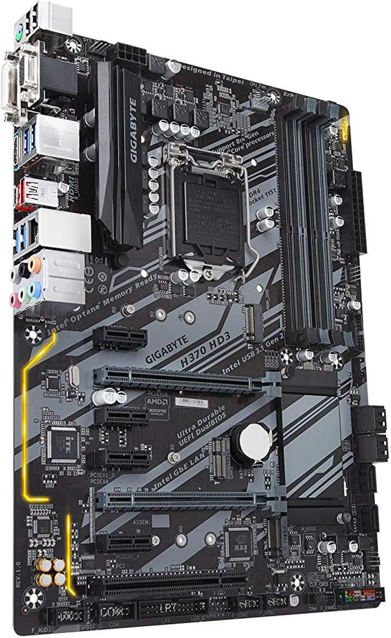 Alt view image 2 of 5 - GIGABYTE H370 HD3 LGA 1151 (300 Series) Intel H370 HDMI SATA 6Gb/s USB 3.1 ATX Intel Motherboard
